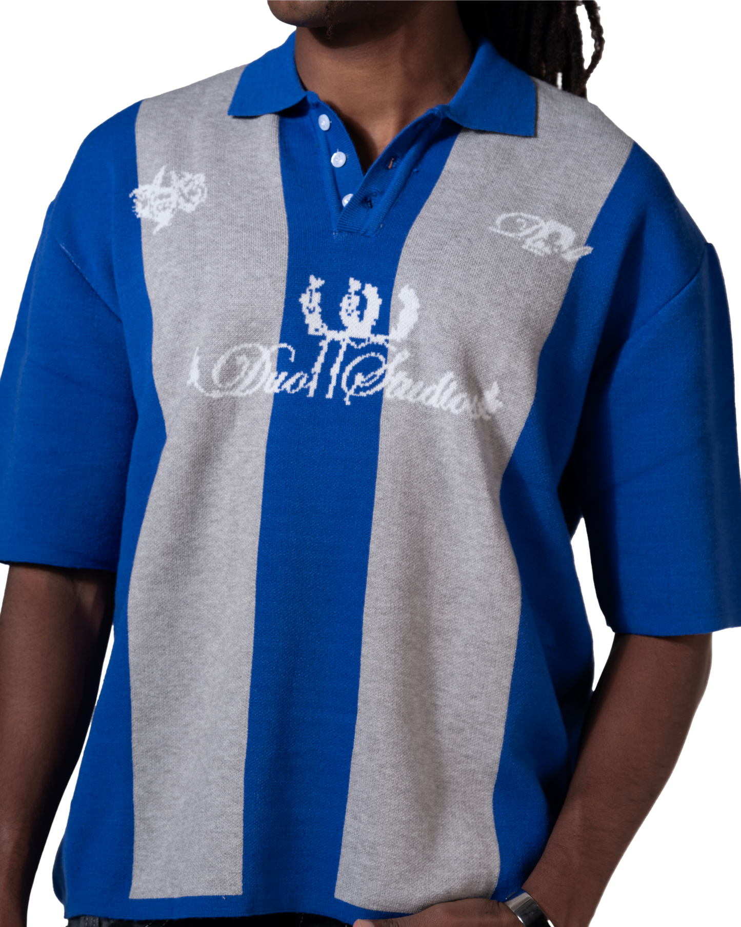 knitted striped polo blue striped