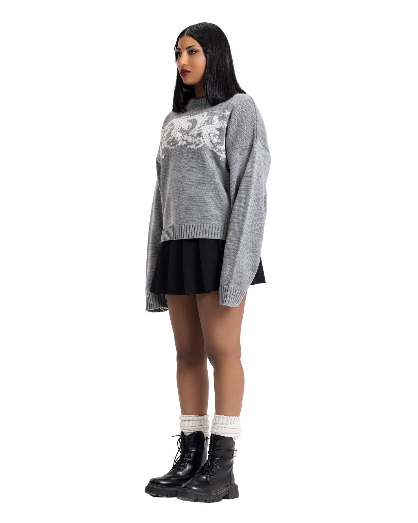 knitted gray crewneck