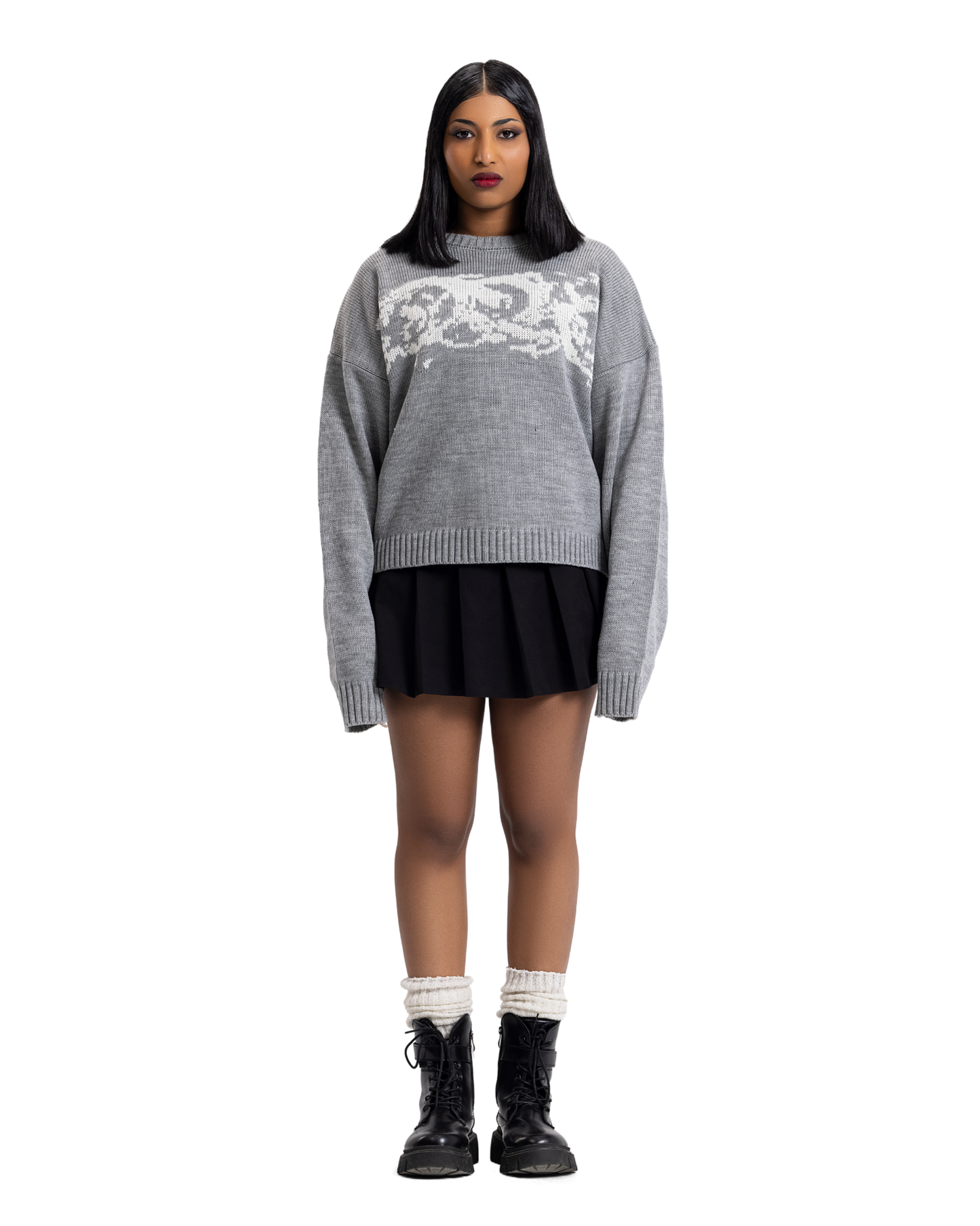 knitted gray crewneck