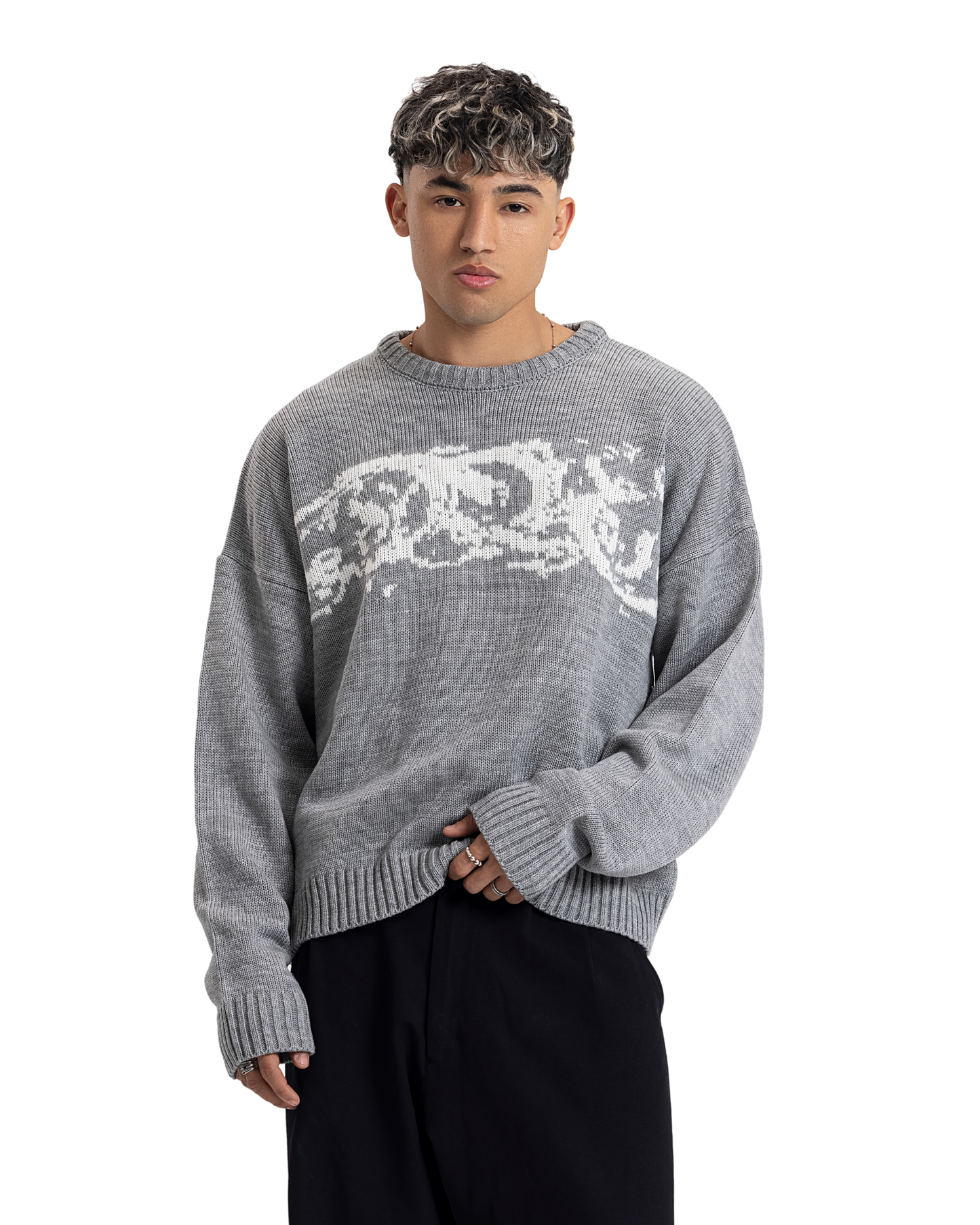 knitted gray crewneck