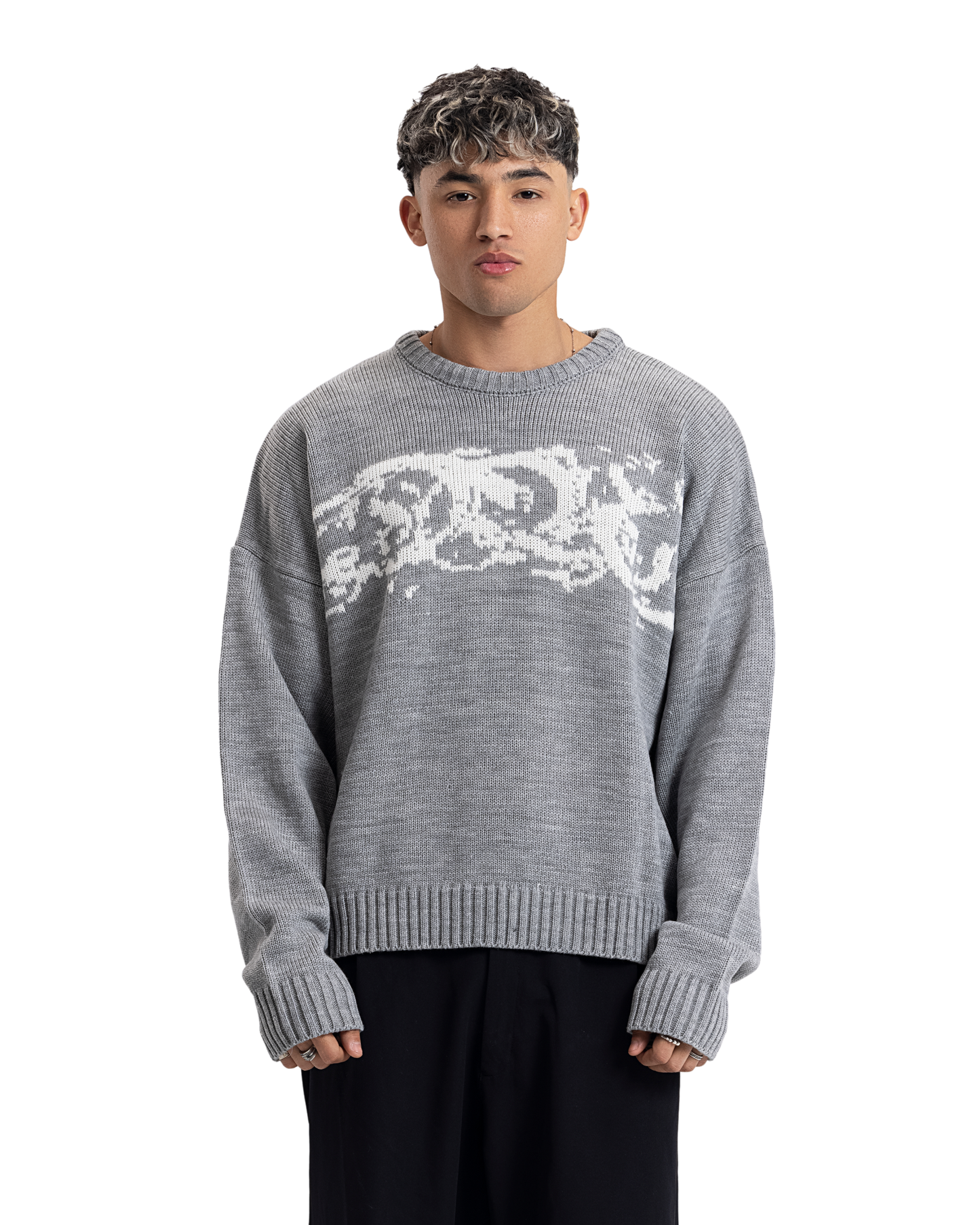 knitted gray crewneck