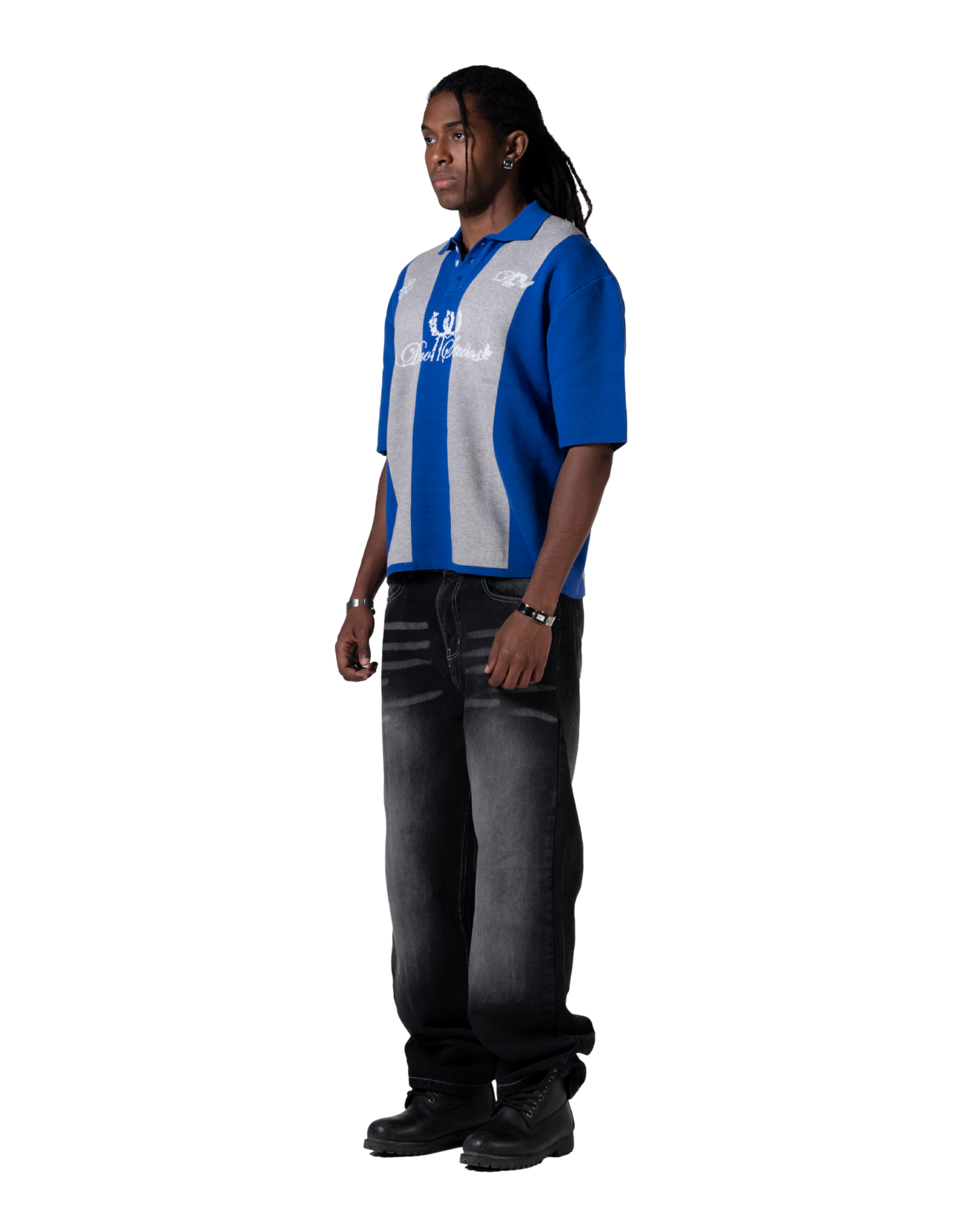 knitted striped polo blue striped