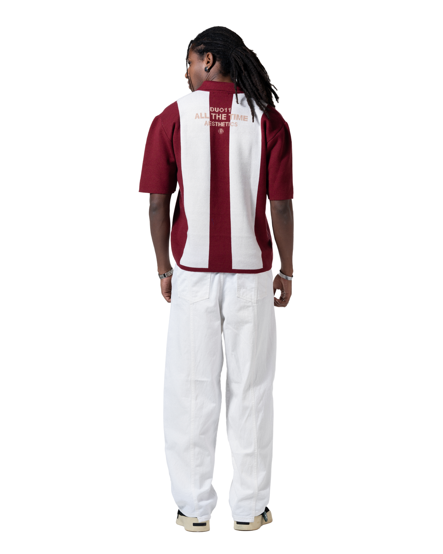 knitted striped red polo