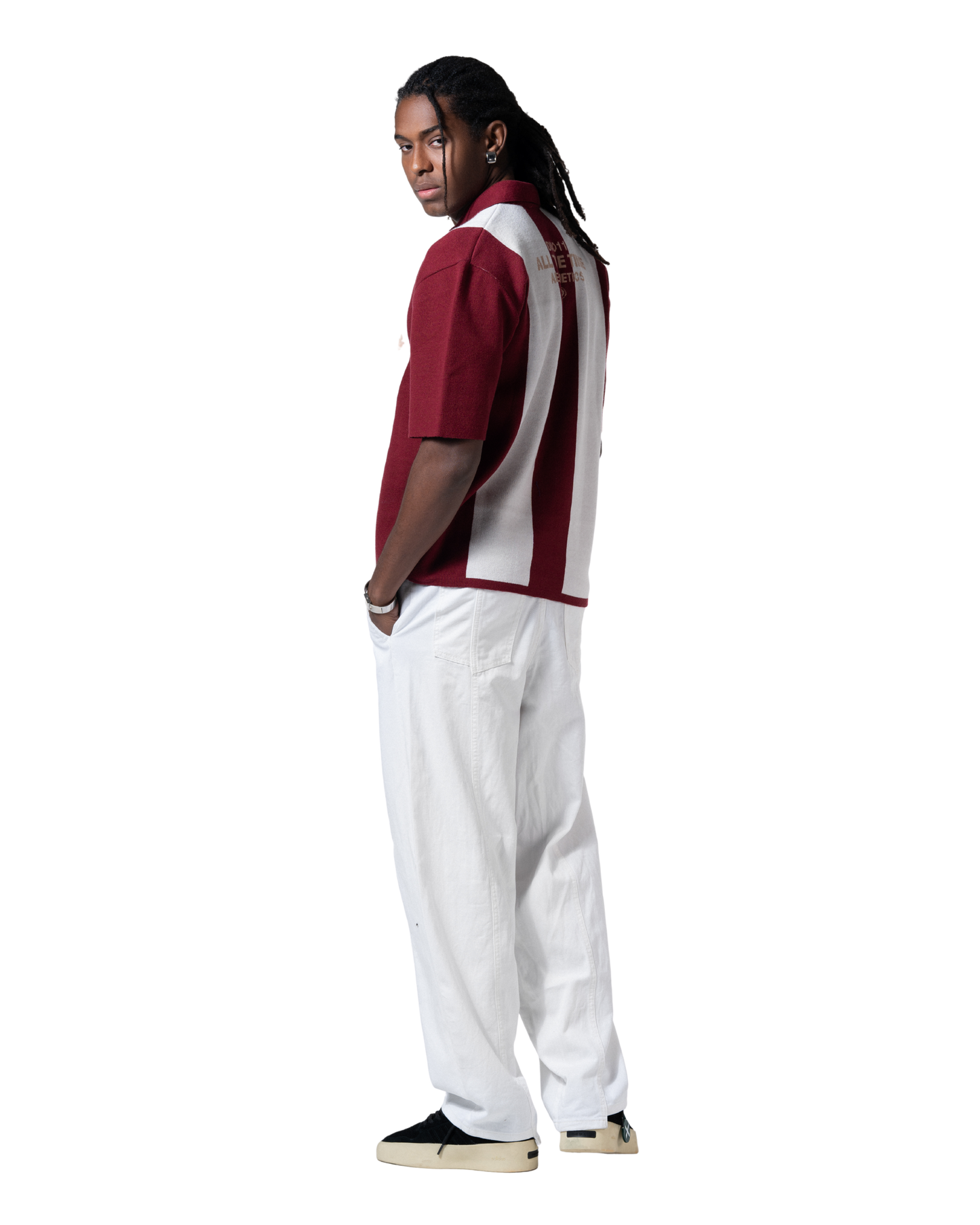 knitted striped red polo
