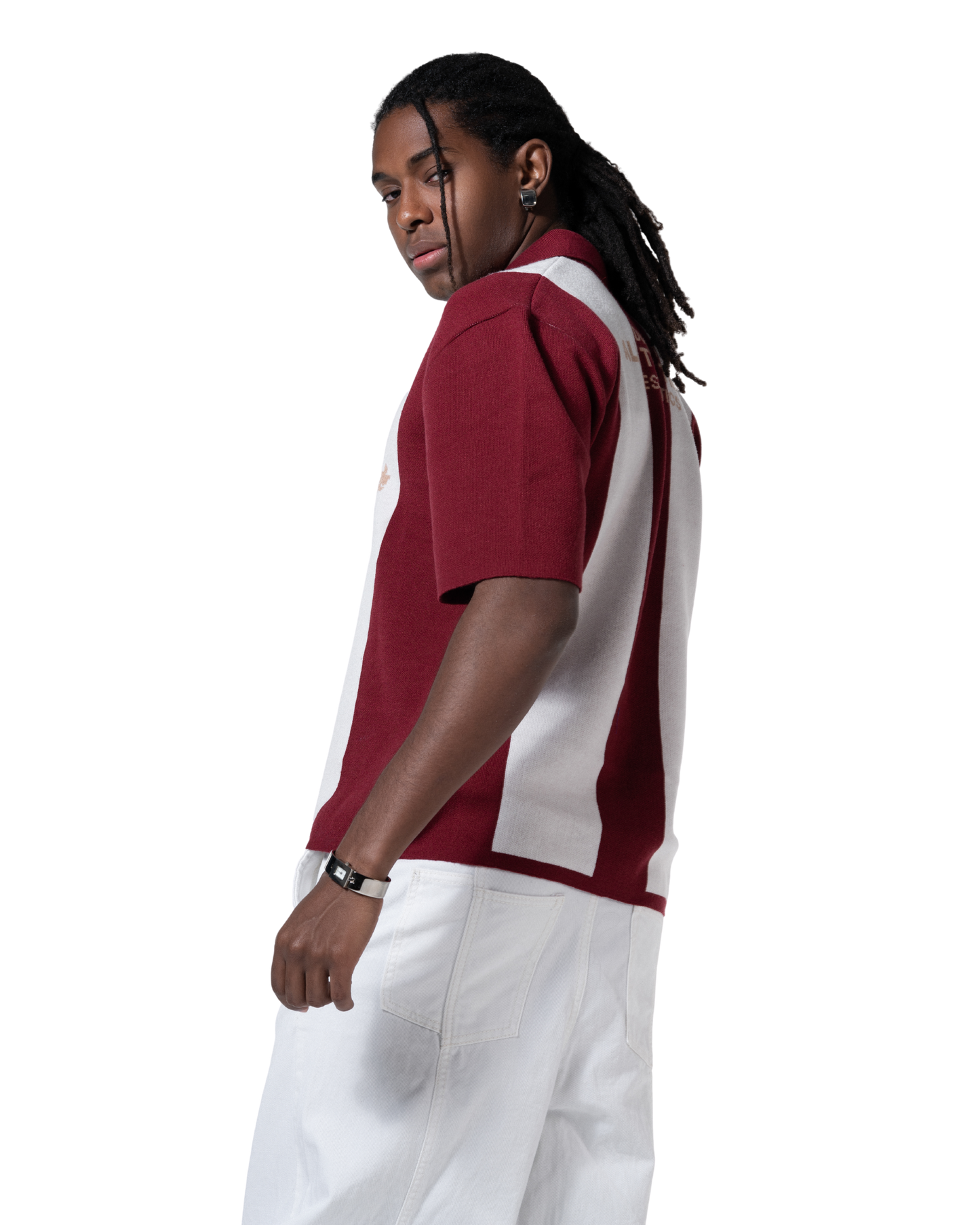 knitted striped red polo