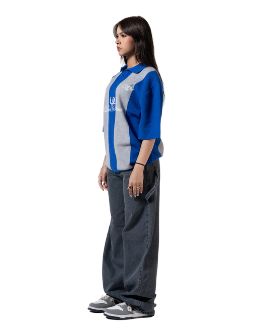 duo knitted polo blue striped