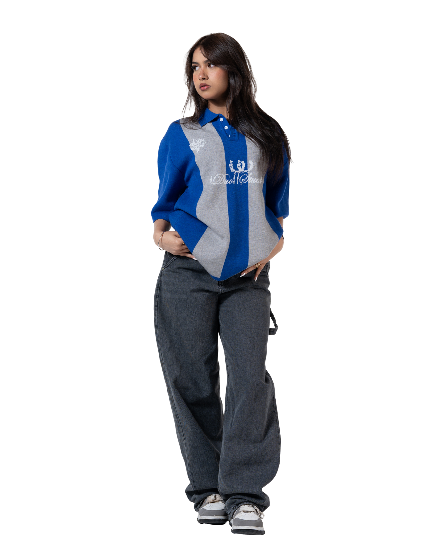 duo knitted polo blue striped