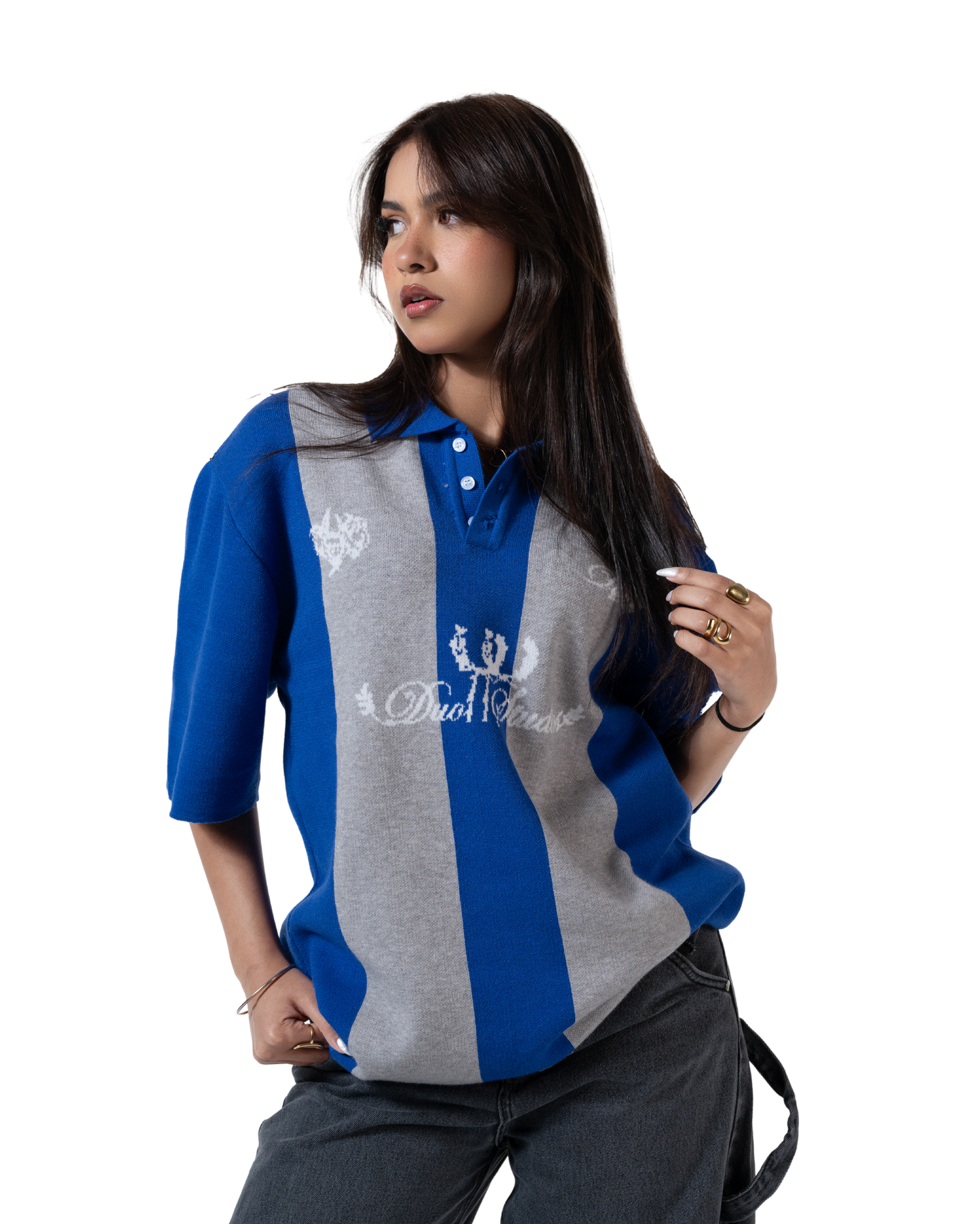 duo knitted polo blue striped