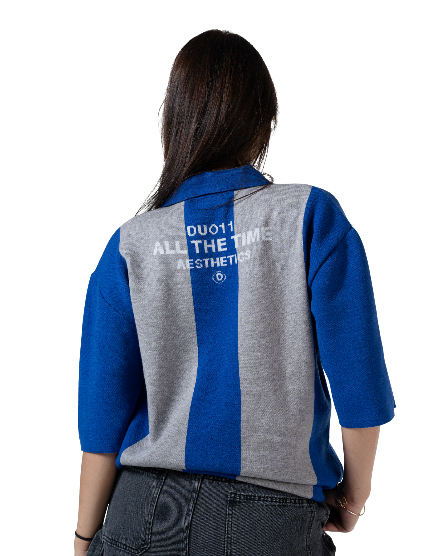 duo knitted polo blue striped