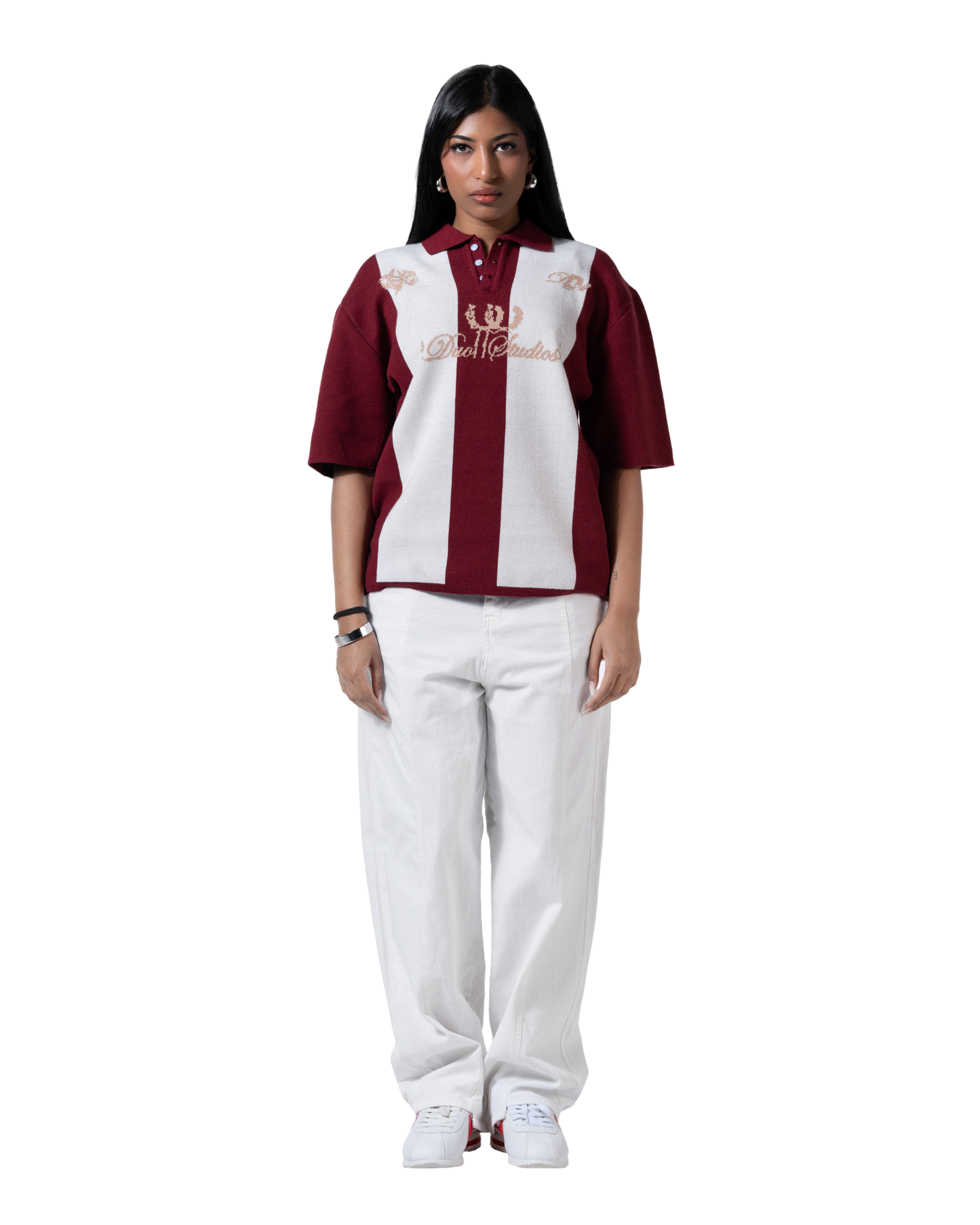 duo knitted polo red striped