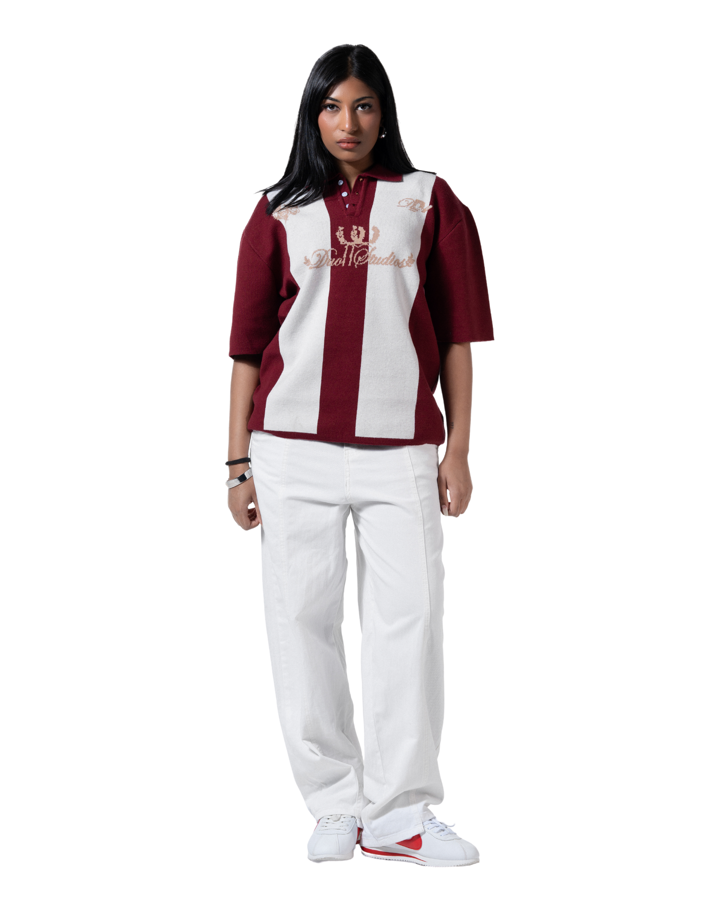 duo knitted polo red striped