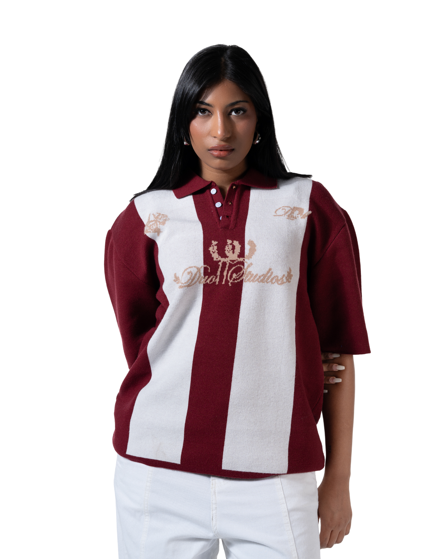 duo knitted polo red striped