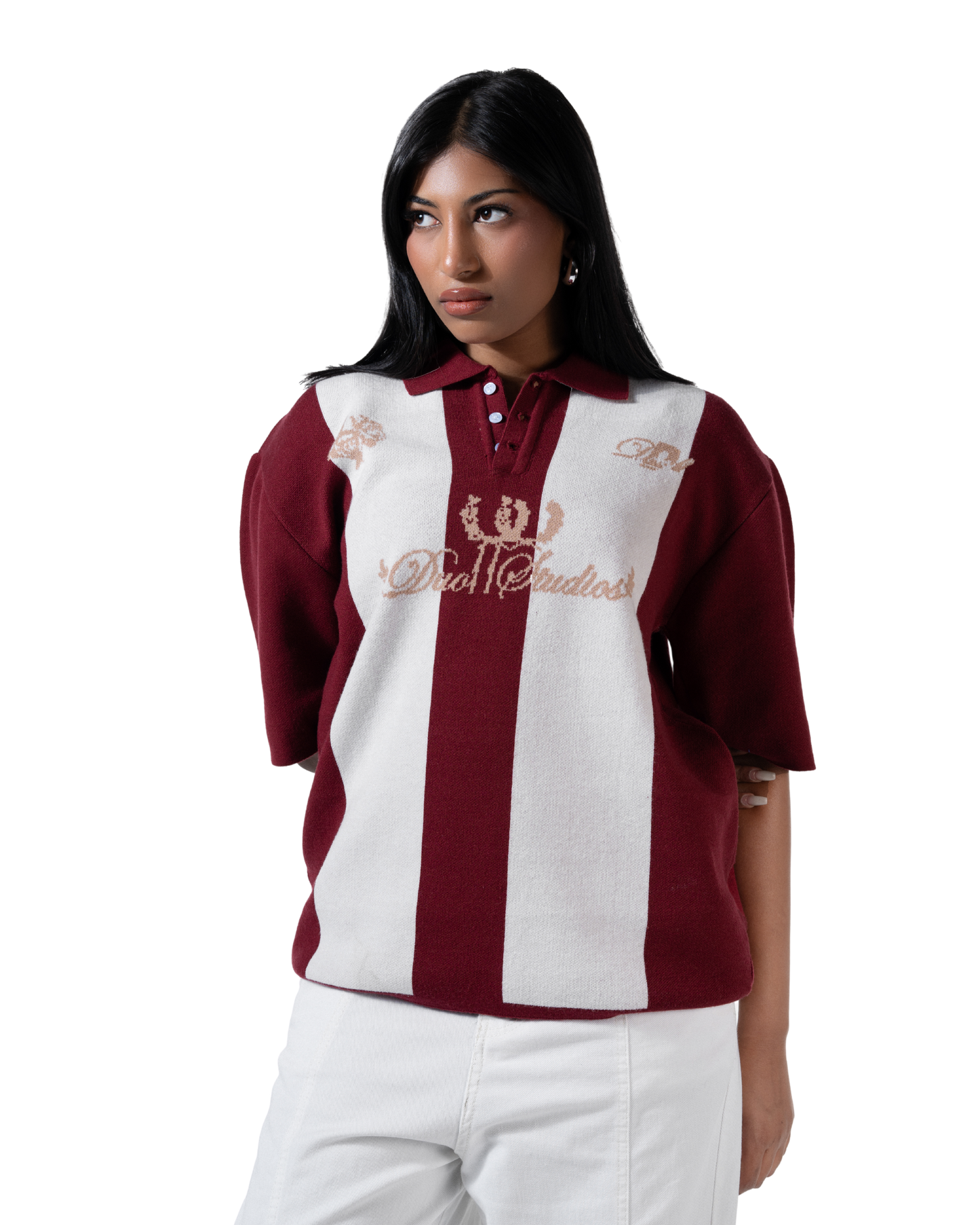 duo knitted polo red striped