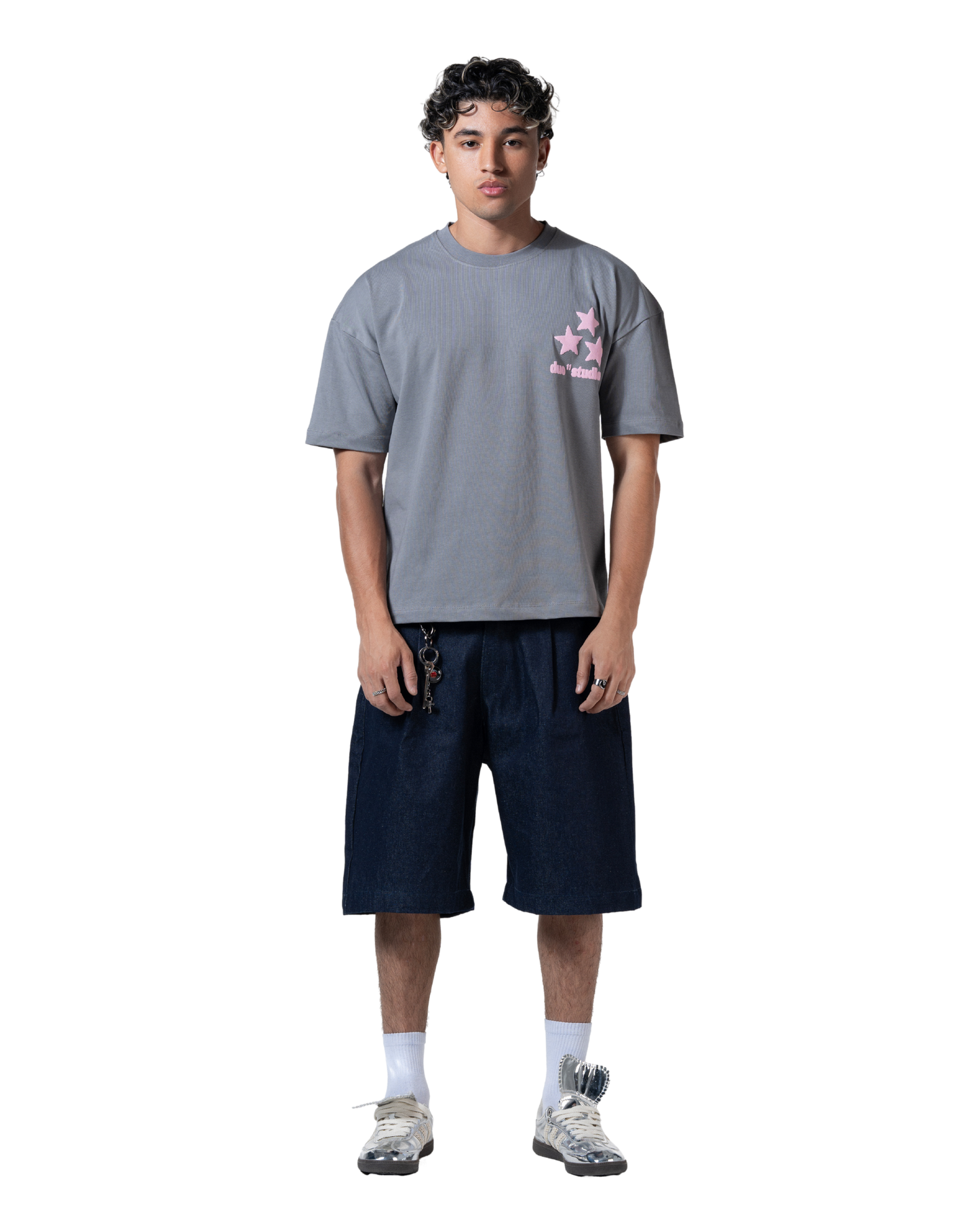 duo stars printed T-shirt gray