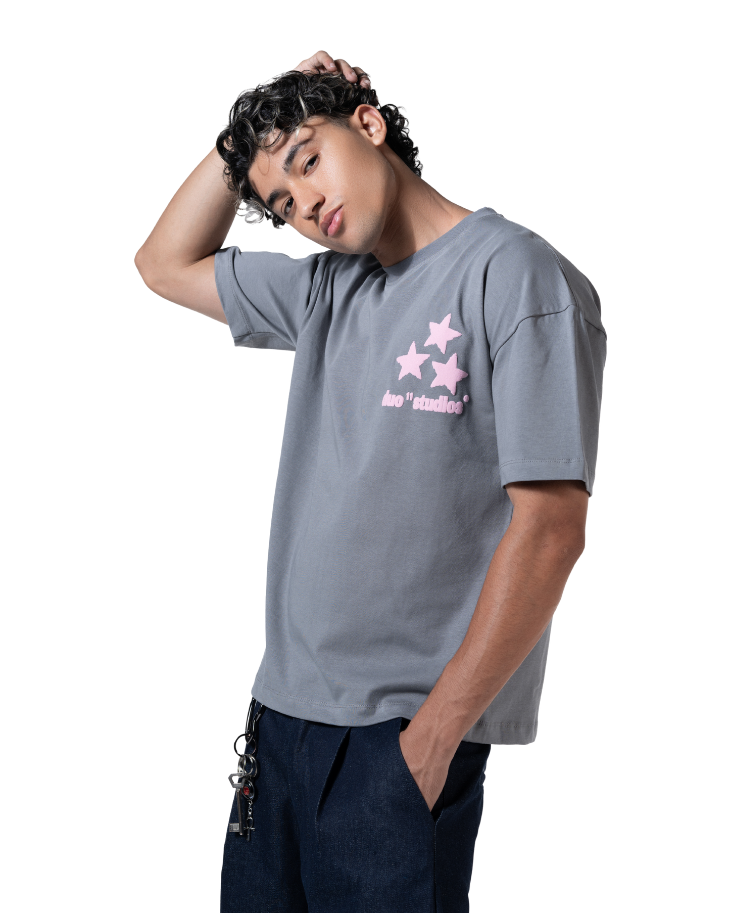 duo stars printed T-shirt gray