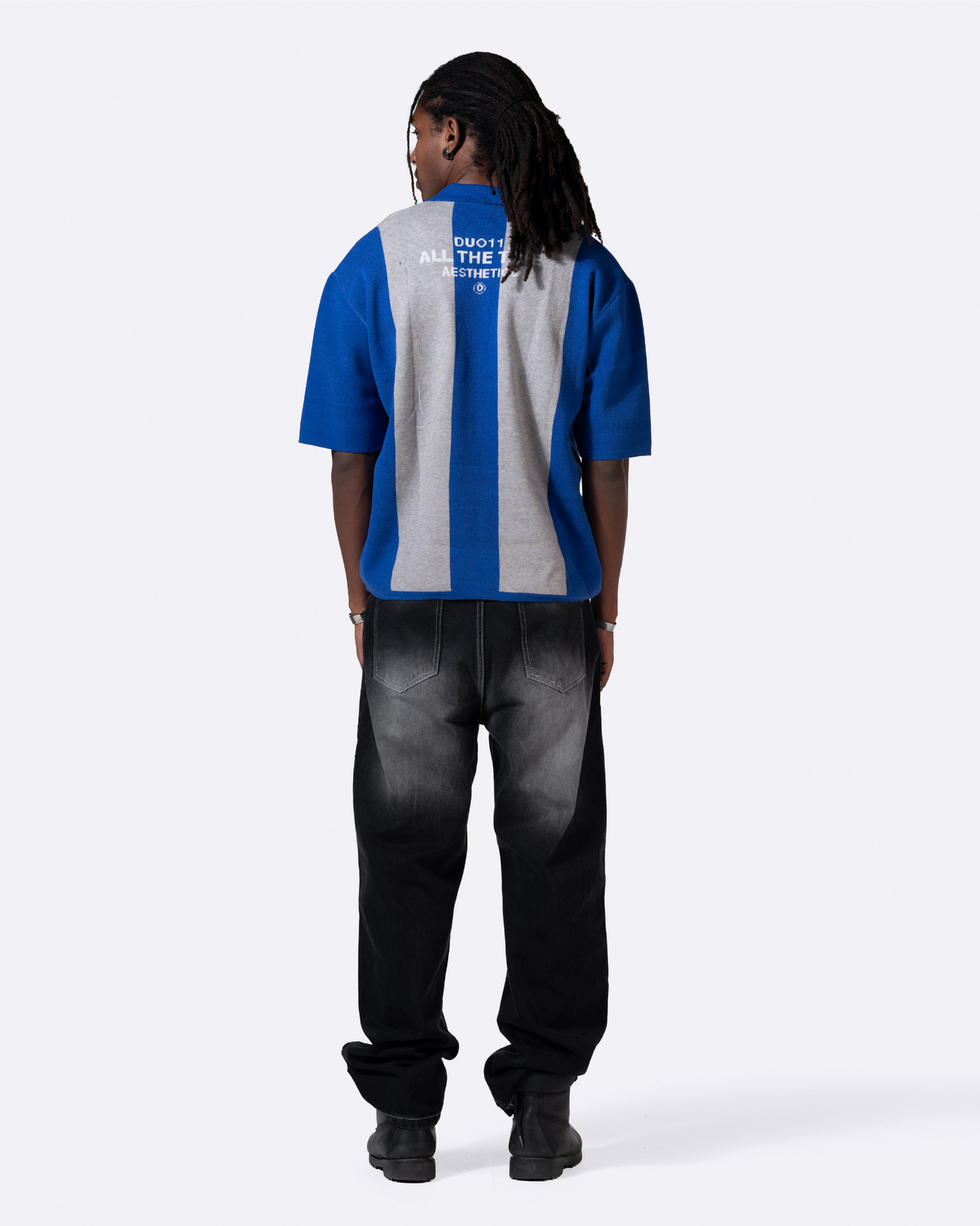 knitted striped polo blue striped