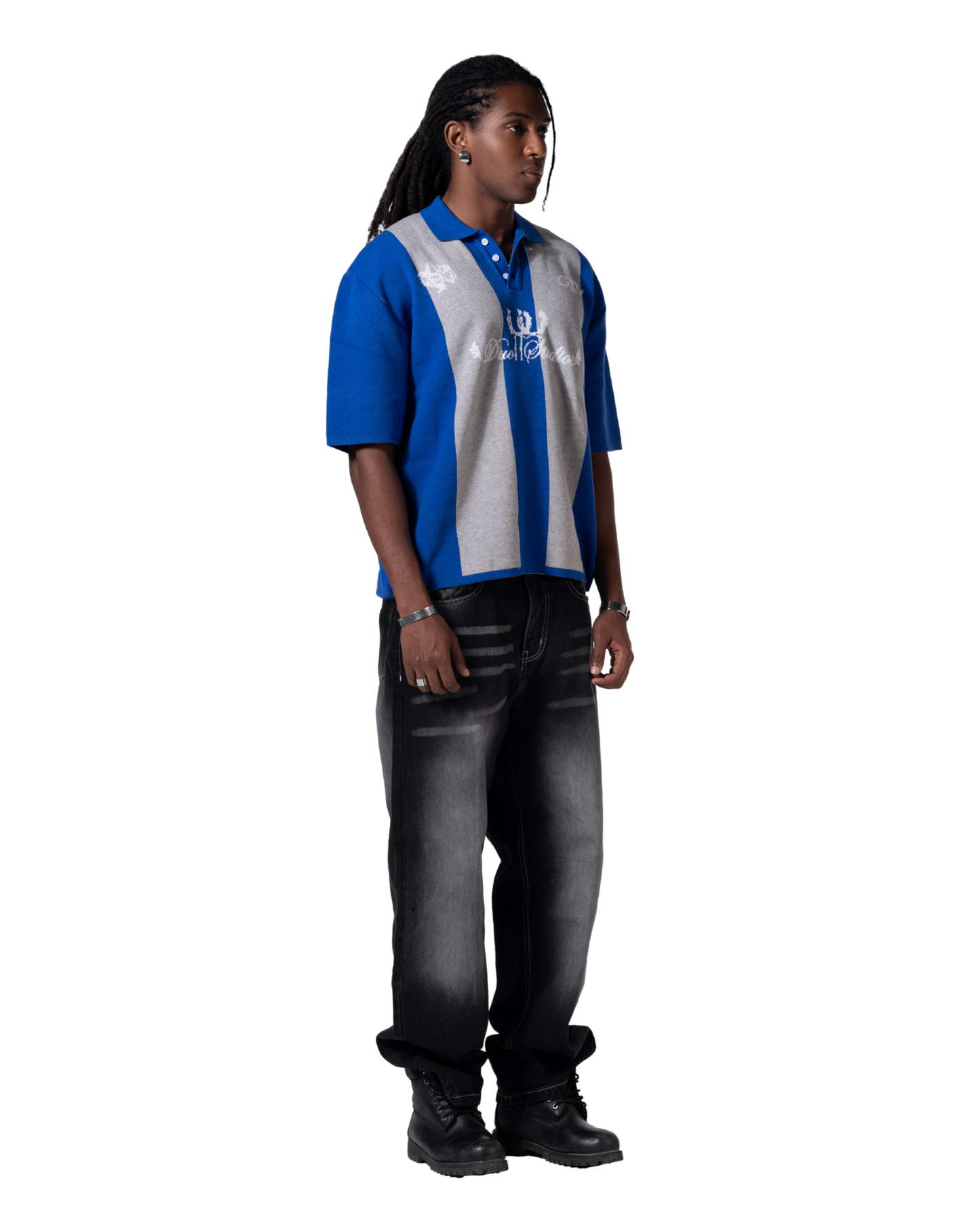 knitted striped polo blue striped
