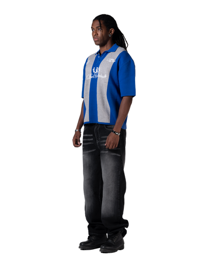 knitted striped polo blue striped