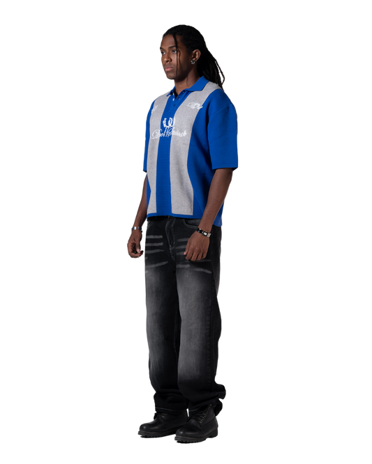 knitted striped polo blue striped