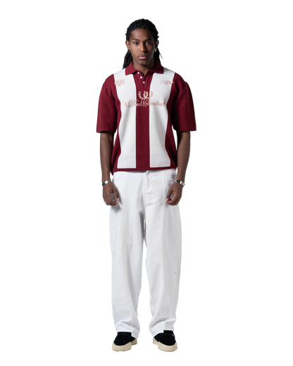 knitted striped red polo