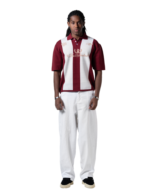 knitted striped red polo
