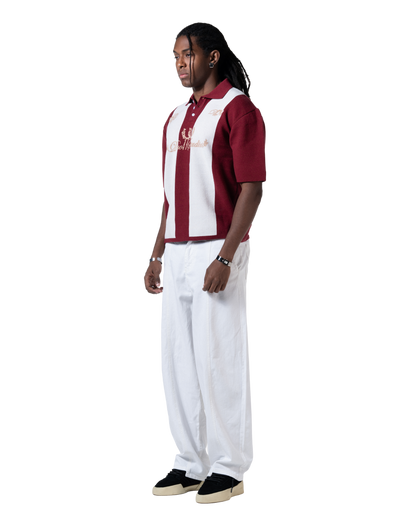 knitted striped red polo