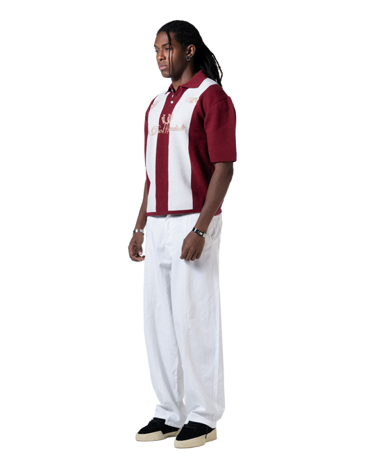 knitted striped red polo