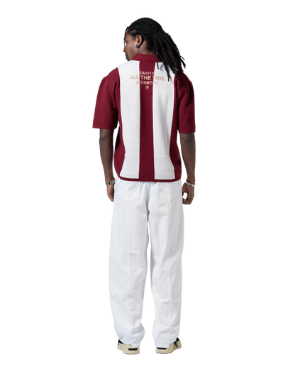 knitted striped red polo