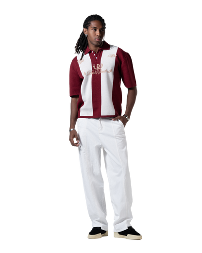 knitted striped red polo