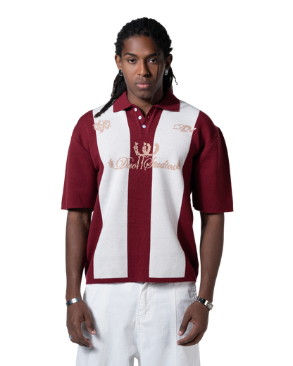 knitted striped red polo