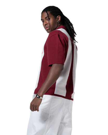 knitted striped red polo