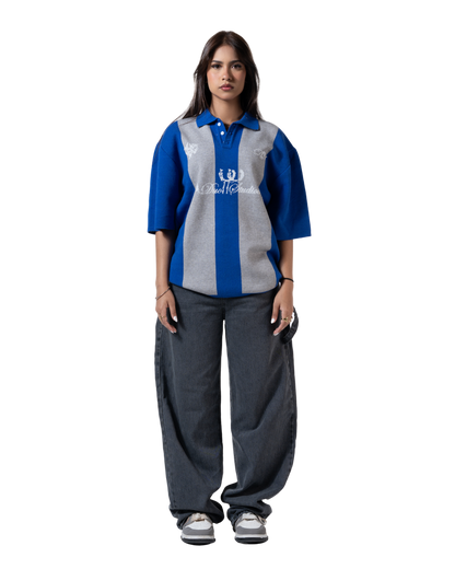 duo knitted polo blue striped