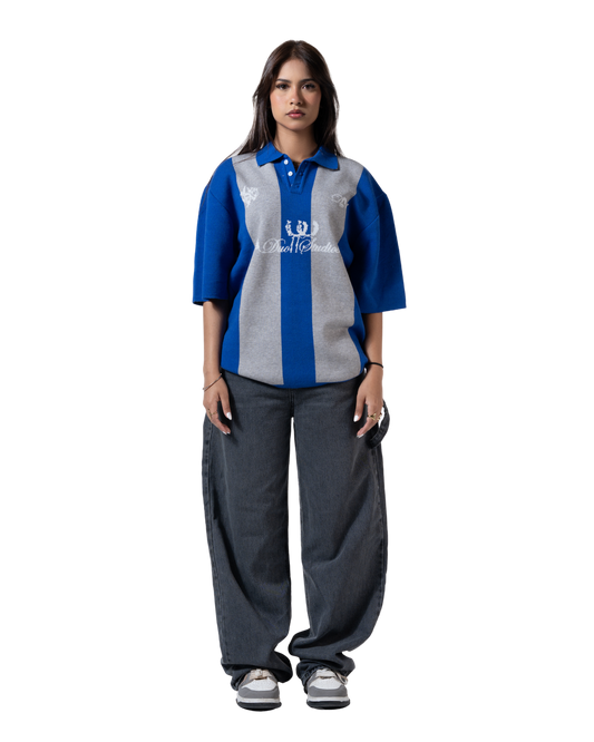 duo knitted polo blue striped