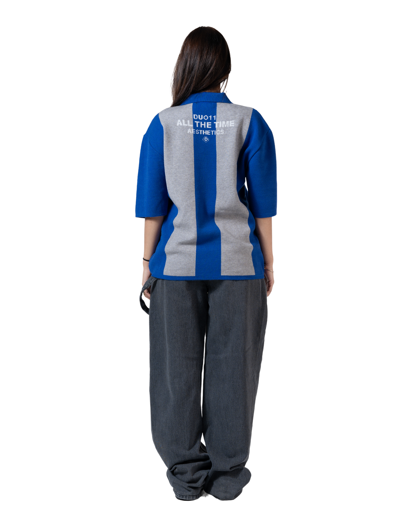 duo knitted polo blue striped