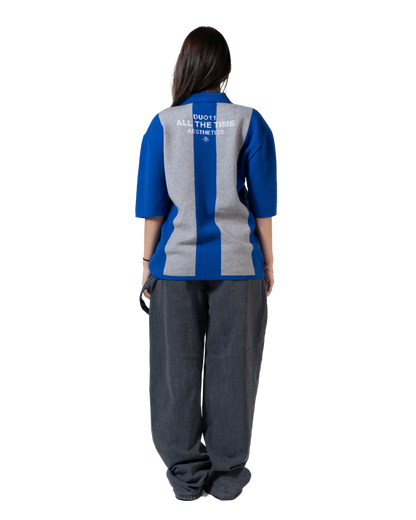 duo knitted polo blue striped