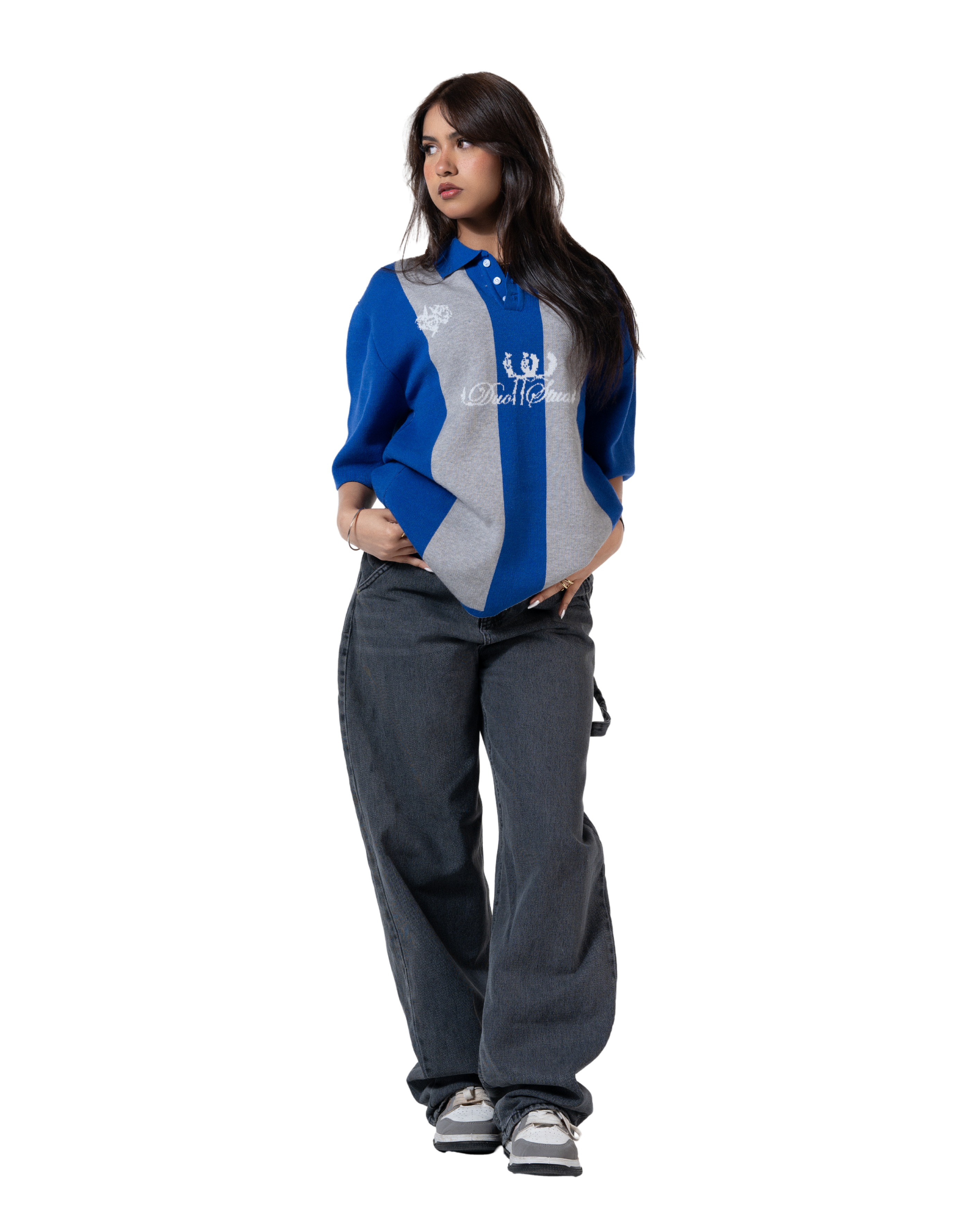 duo knitted polo blue striped