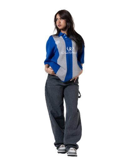 duo knitted polo blue striped