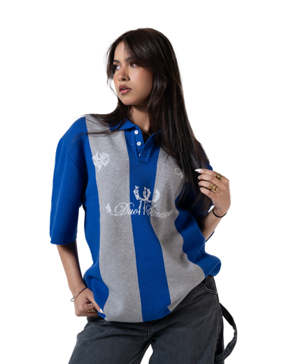 duo knitted polo blue striped