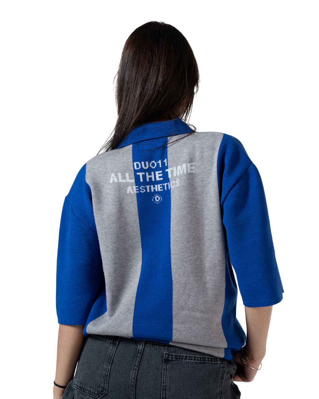 duo knitted polo blue striped