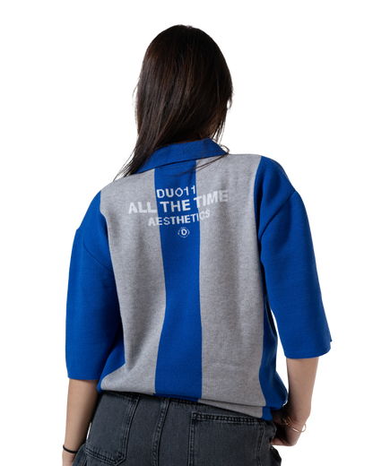 duo knitted polo blue striped