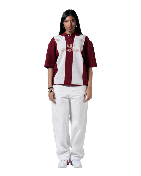 duo  knitted polo red striped