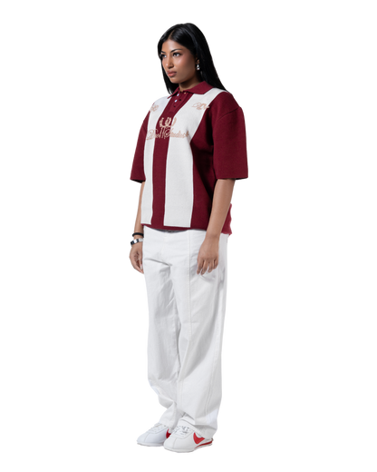 duo  knitted polo red striped