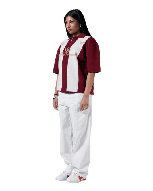 duo  knitted polo red striped