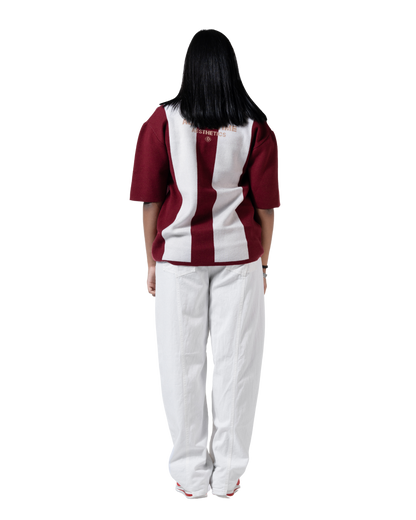 duo  knitted polo red striped