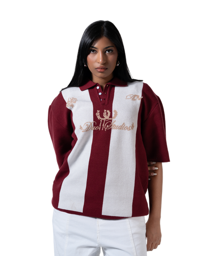 duo  knitted polo red striped
