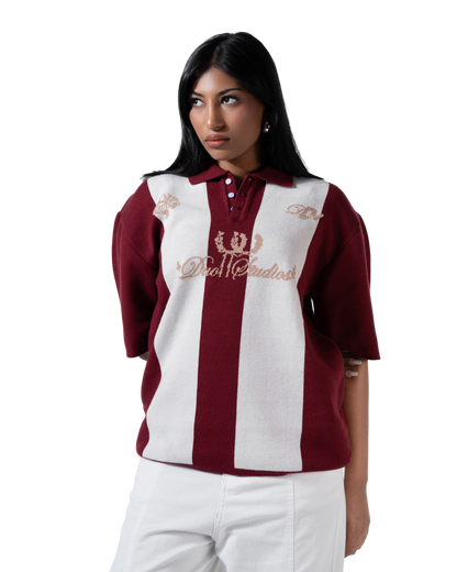 duo  knitted polo red striped