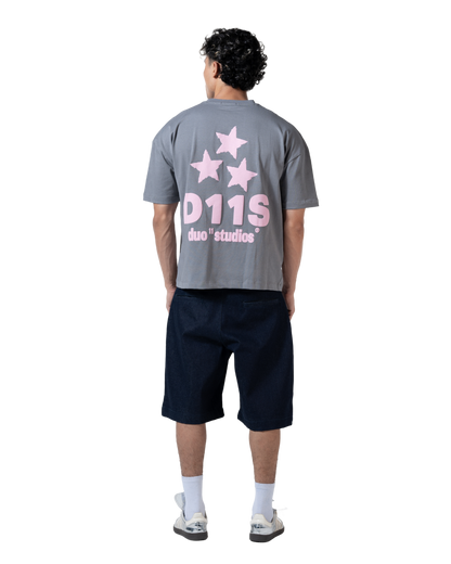 duo stars printed T-shirt gray