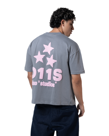 duo stars printed T-shirt gray