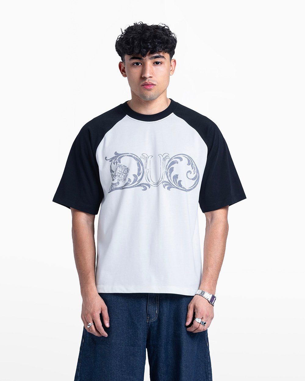 Duo Riglan tee white & navy