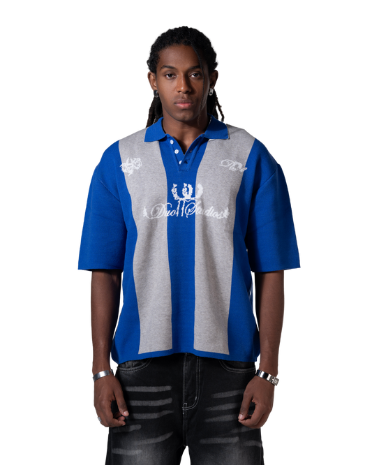 knitted striped polo blue striped